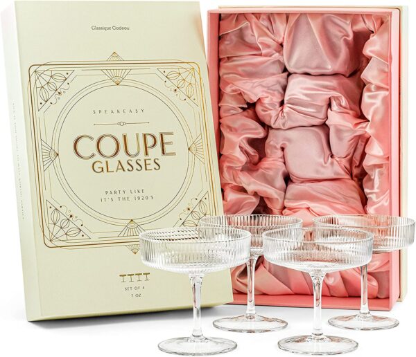 magette Vintage Art Deco Champagne & Cocktail Coupe Glasses – Set of 4 (7 oz) - Image 4