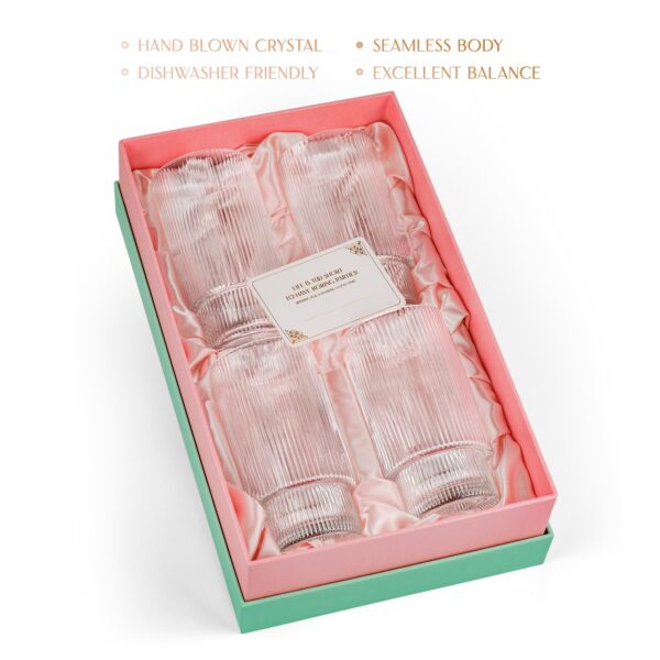 magette Vintage Art Deco Ribbed Collins Glasses – Set of 4 (14 oz) - Image 3